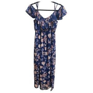 Miami On or Off the Shoulder Dress, size‎ Small, Blue Floral EUC